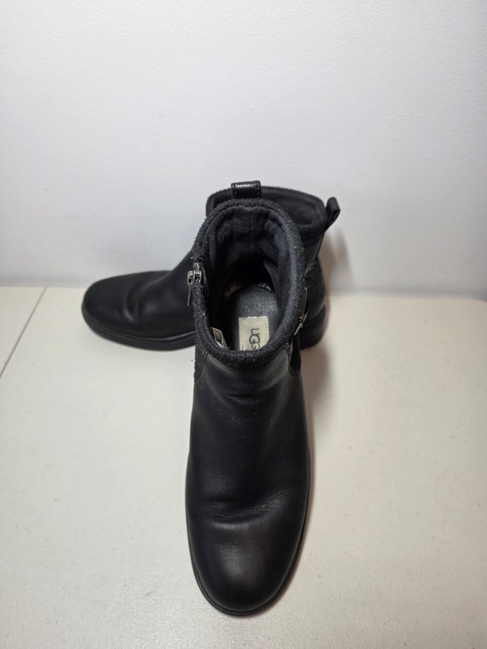 UGG Black Leather Ankle Boots • Side Zip • Buckle • Size 10 - Picture 5 of 9